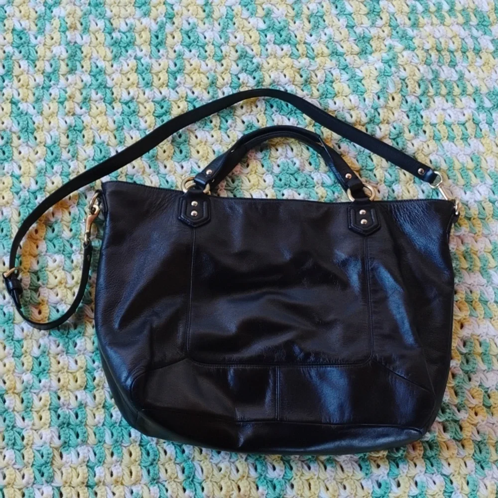 Coach Vintage Black Leather Tote/ messenger large Bag